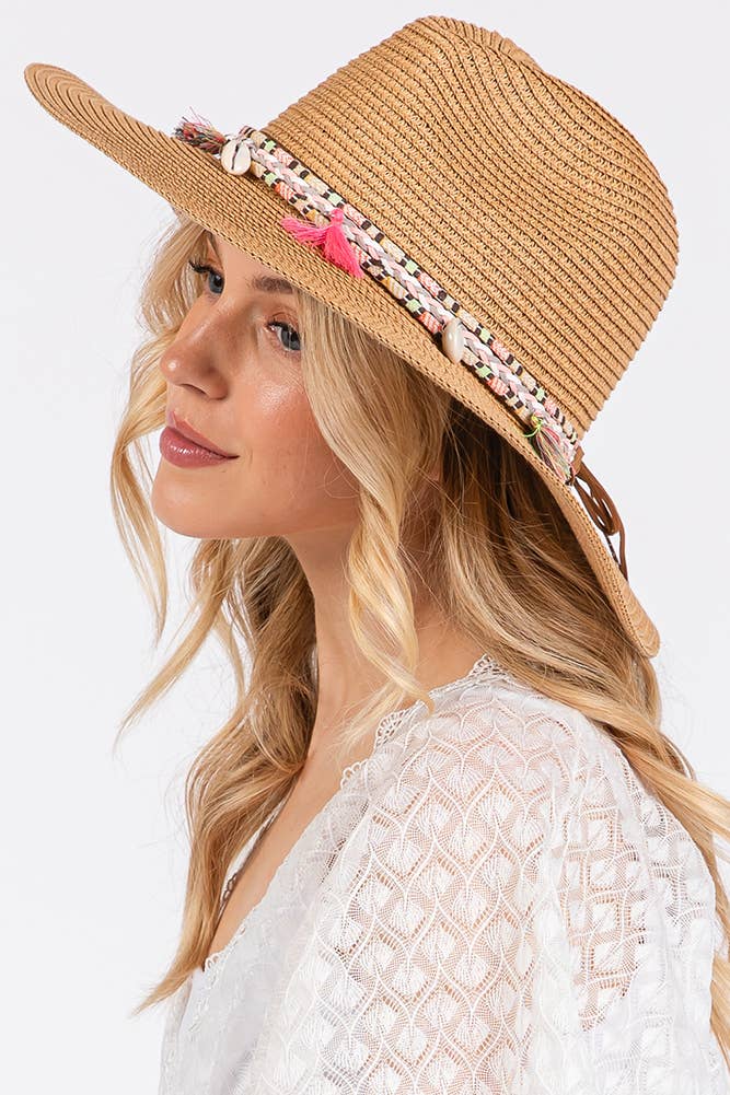Hana - Boho Tassel Multi Color Band Summer Straw Sun Hat