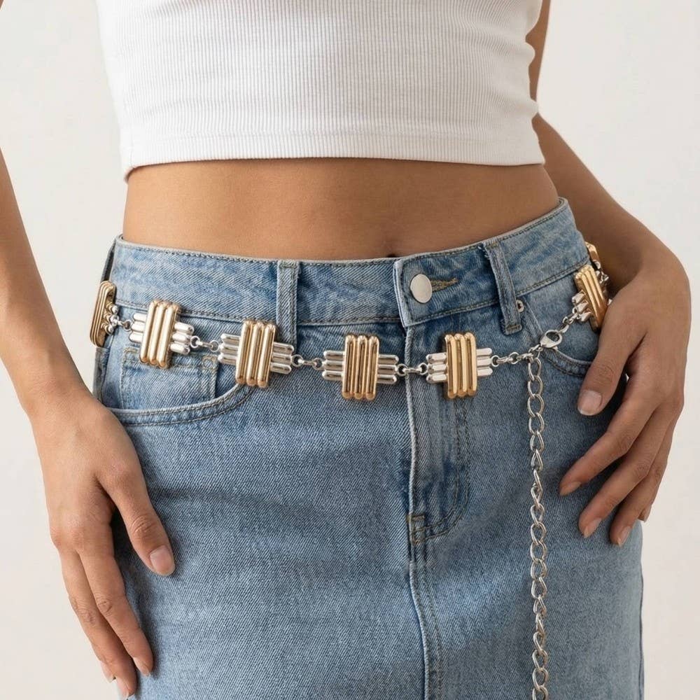 Collections by Fame Accessories - Two Tone Layered Bars Chain Belt