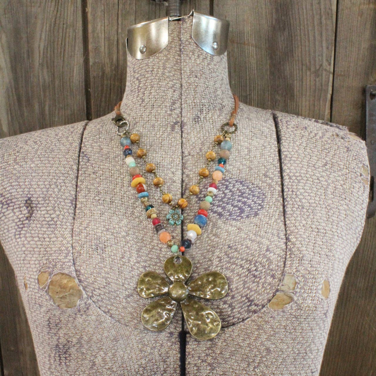 The Primitive Peddler, Inc. - Fun In the Sun Flower Layered Leather Necklace