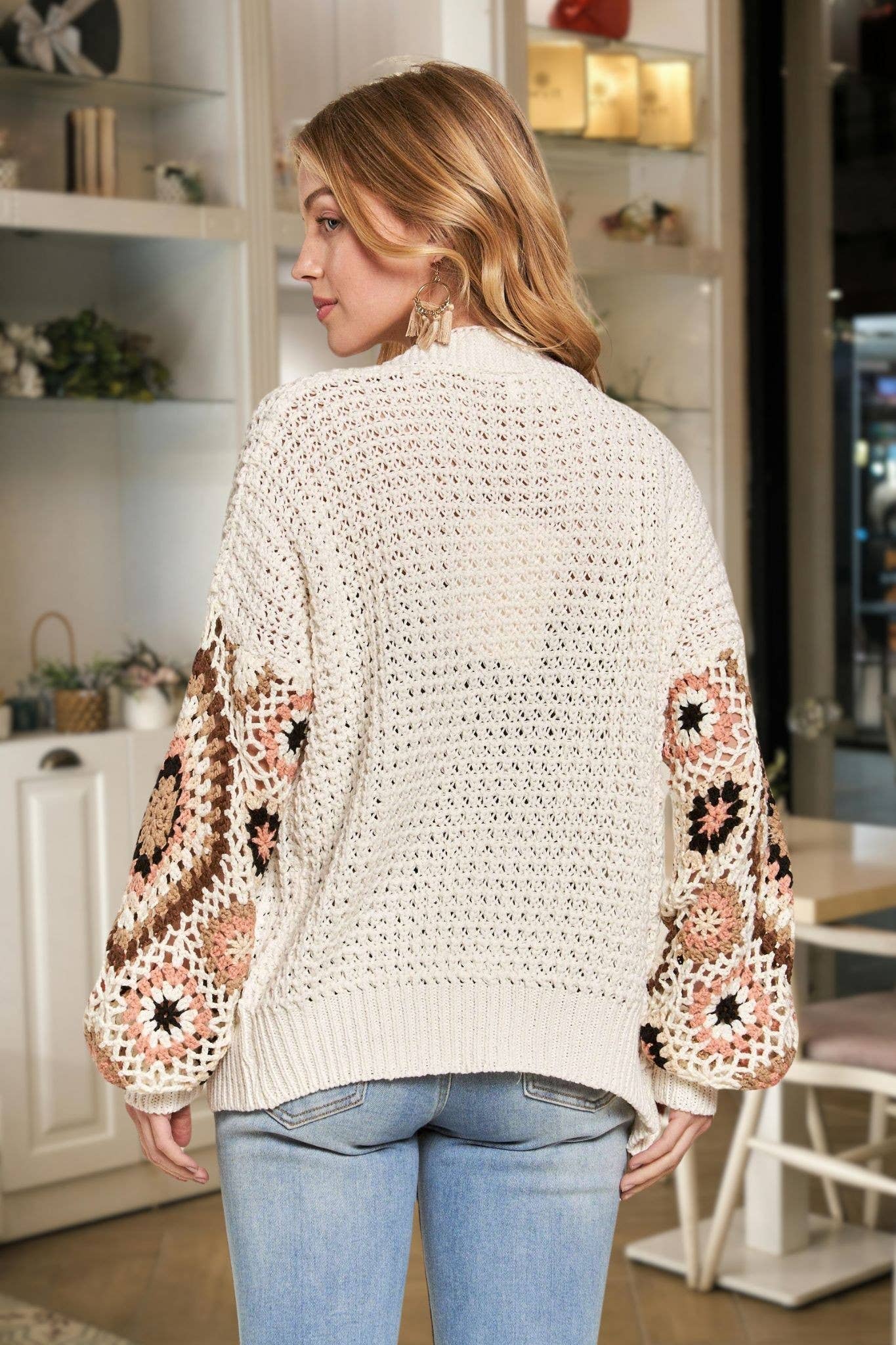 ADORA LA - MULTI COLOR SLEEVE CROCHET CARDIGAN