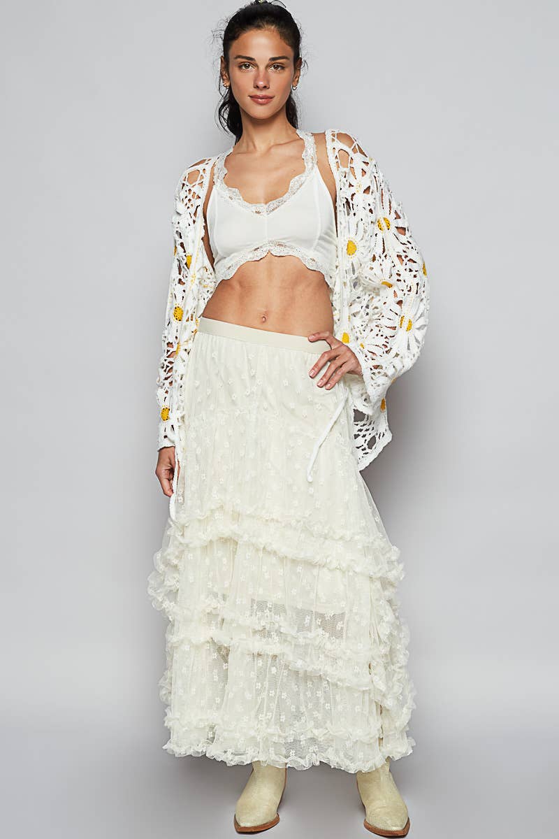 Pol Clothing - Long sleeve V neck crochet knit open cardigan