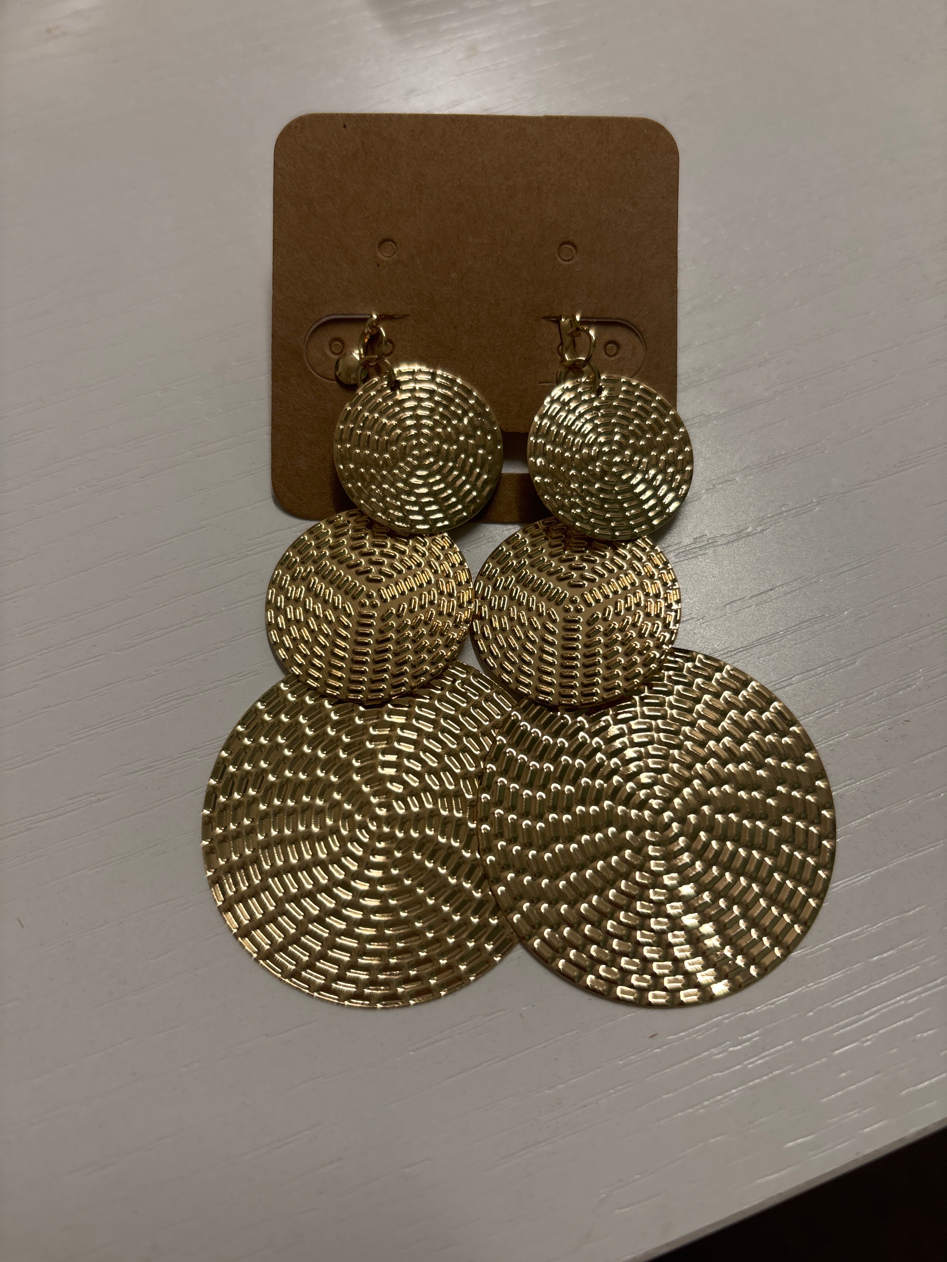 OhHeyBec--Clip on 3 circle dangle earrings