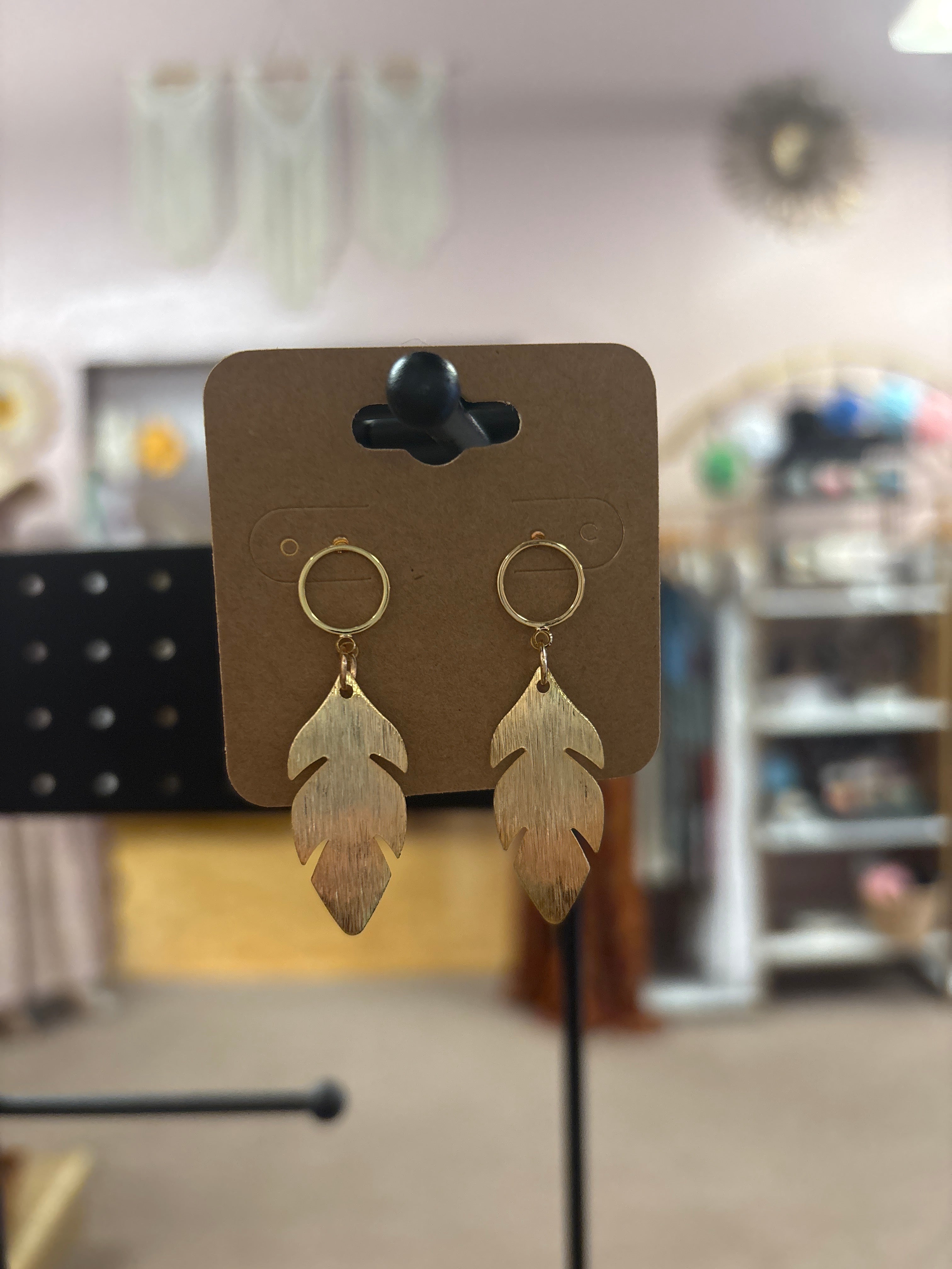 OhHeyBec--Gold leaf dangle earrings
