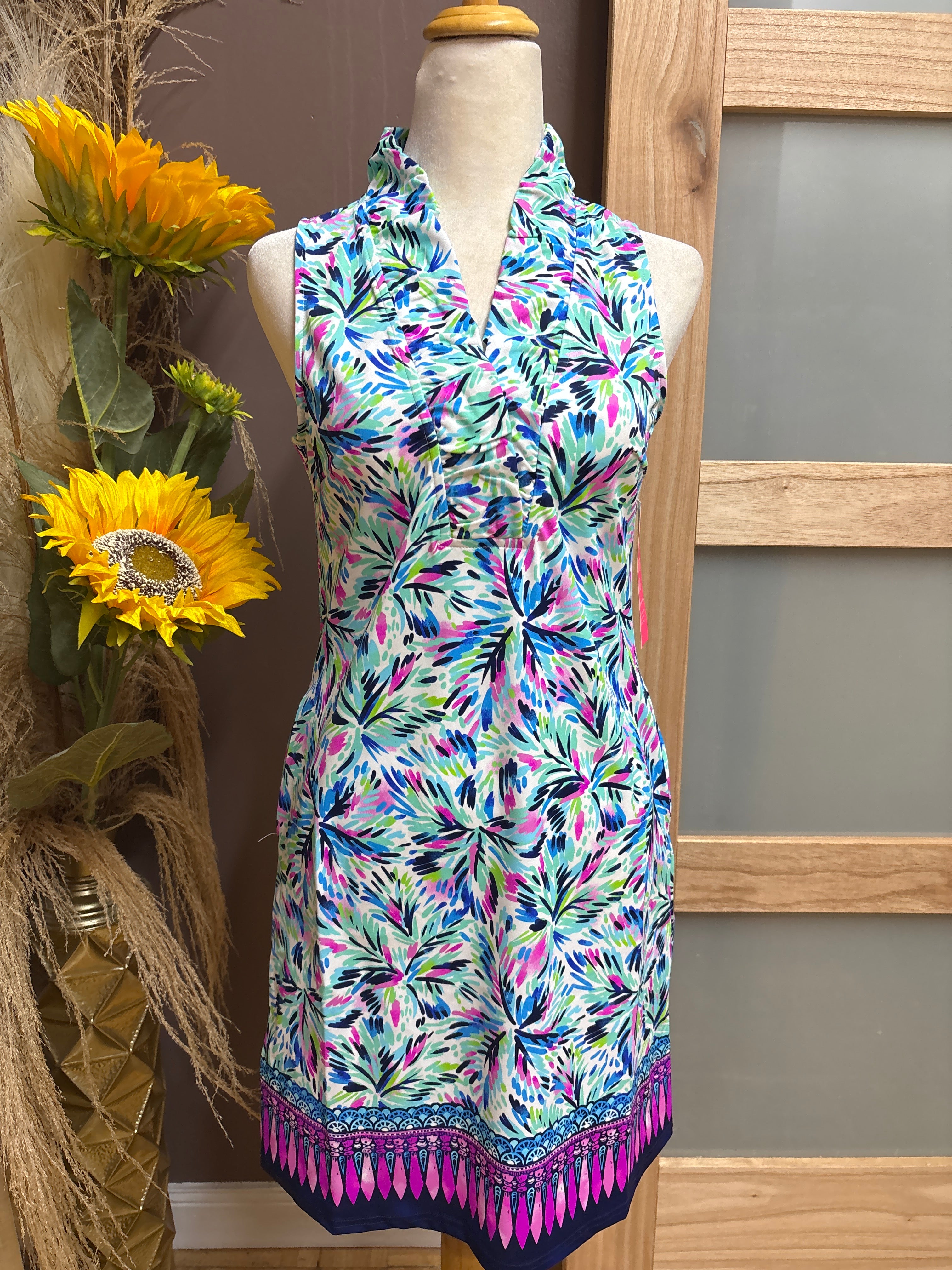 ARYEH- Ruffle Neckline Dress