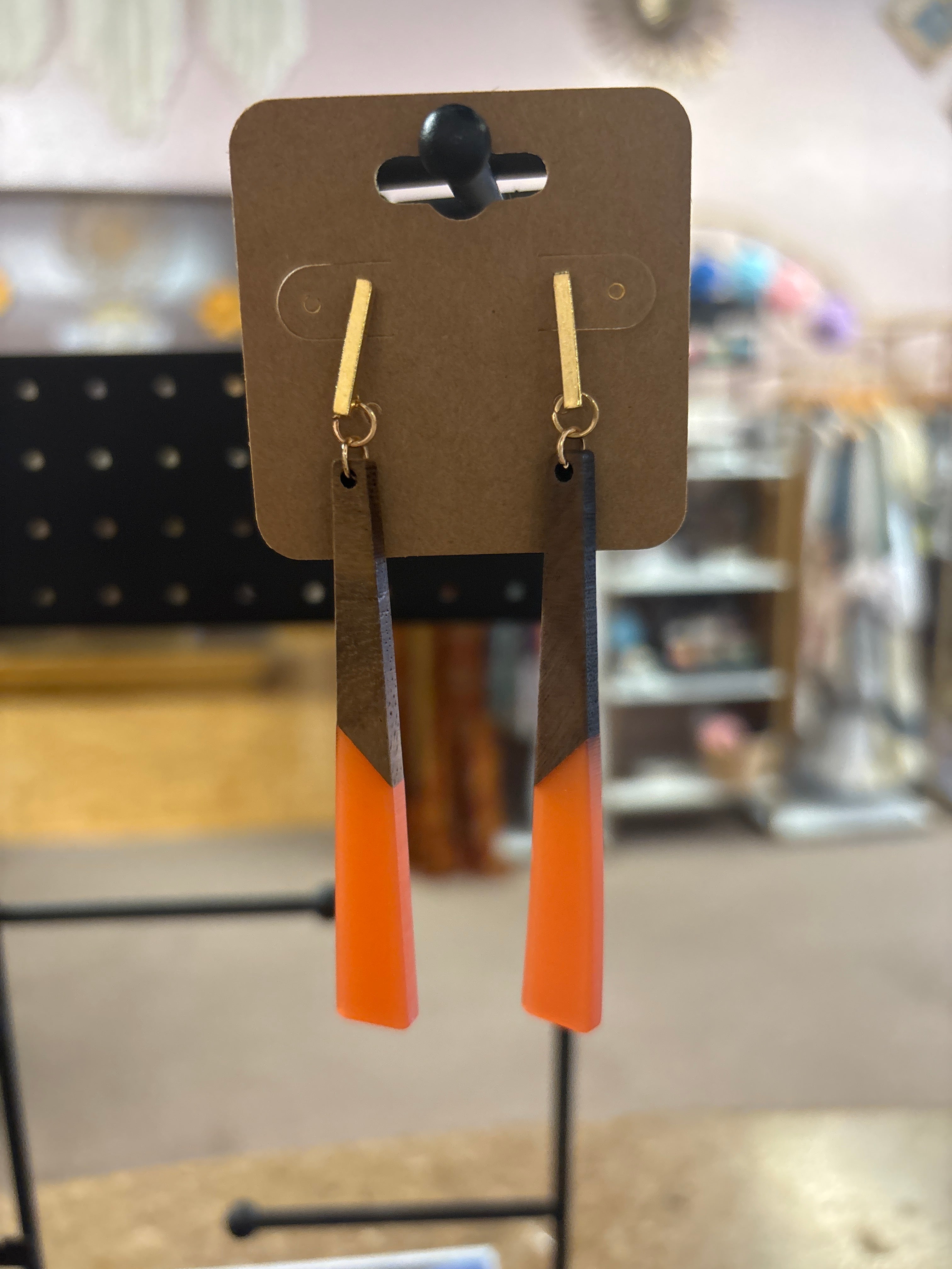 OhHeyBec--Large wood and resing dangle earrings