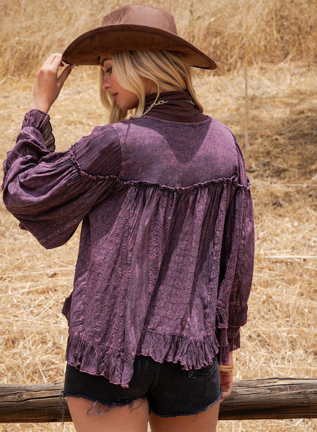 Young Threads-Dreamy Sheer V-neck Ruffled Button-front Top