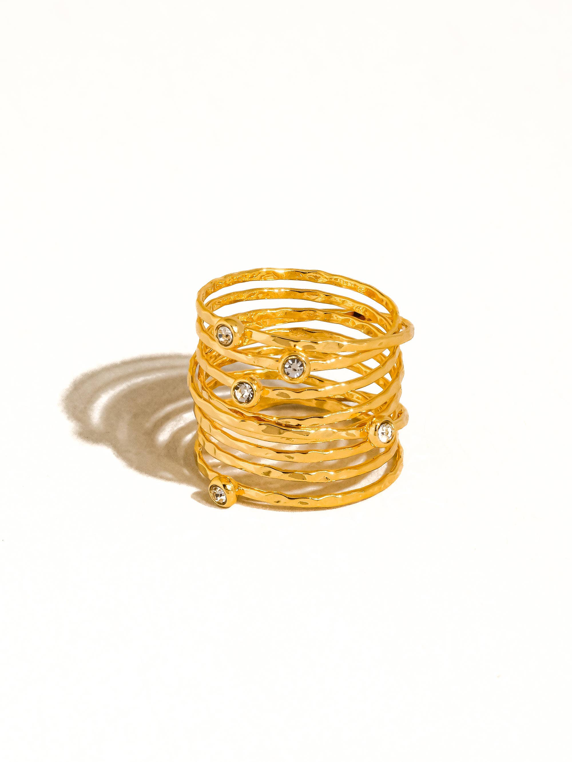 Flânerie by MAIQ - 18K Gold Vintage Multi-Band Pearl/CZ Ring