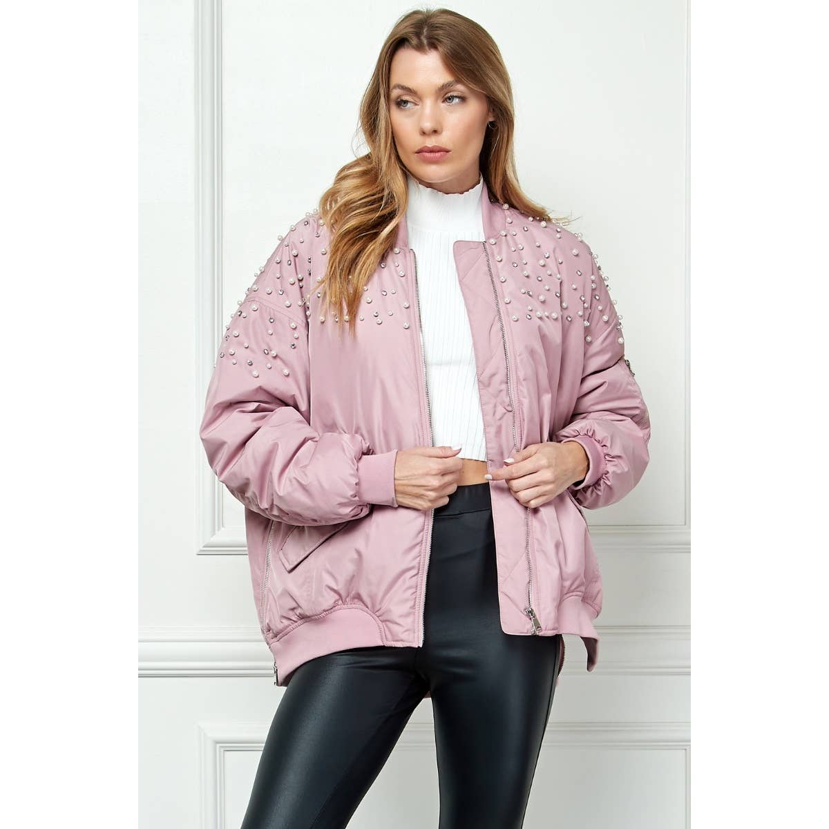 Veveret - Rhinestone Oversize Bomber Jacket
