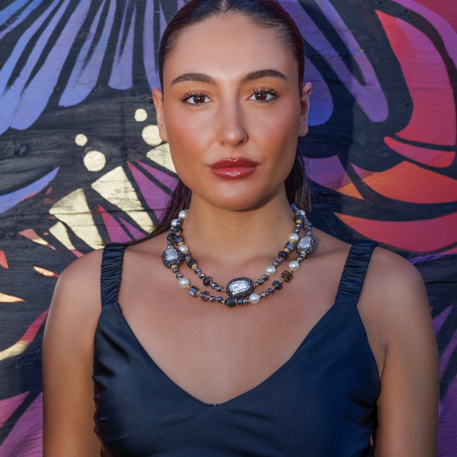 Bijoux Envie Statement Jewelry - Short Pearl Pavé Station Necklace | Statement Jewelry | Boho