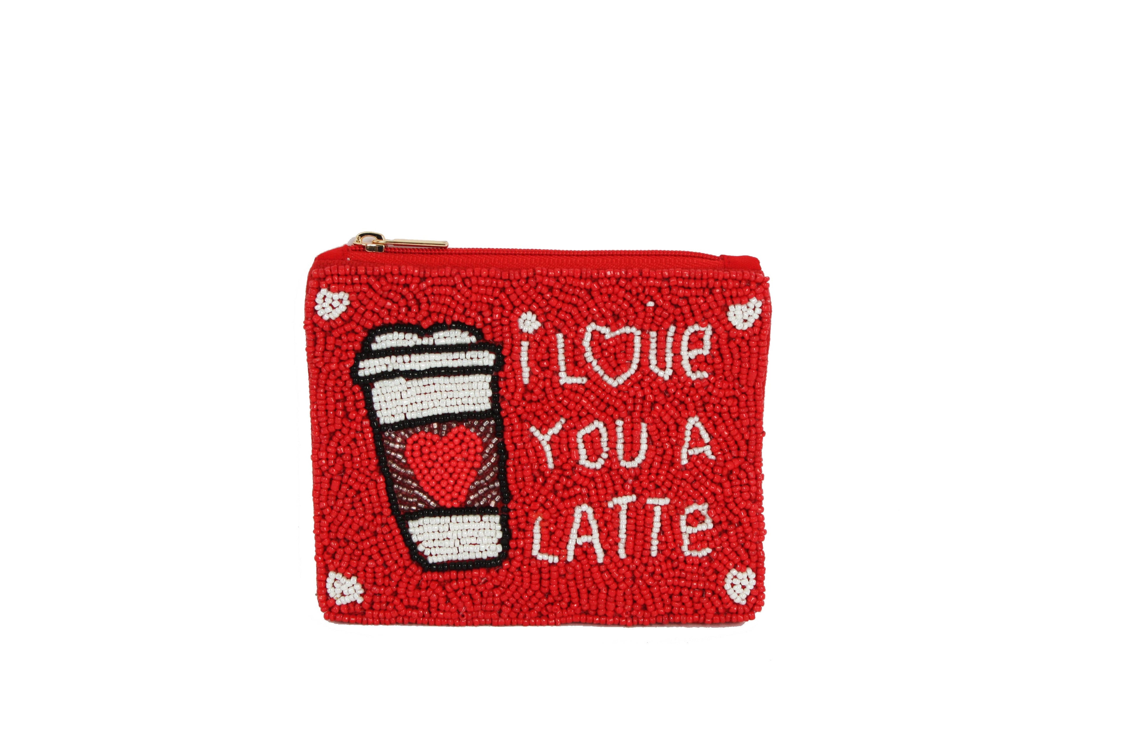 Nima Accessories Inc - Ladies Fully Beaded LOVE A LATTE THEME Coin Purse