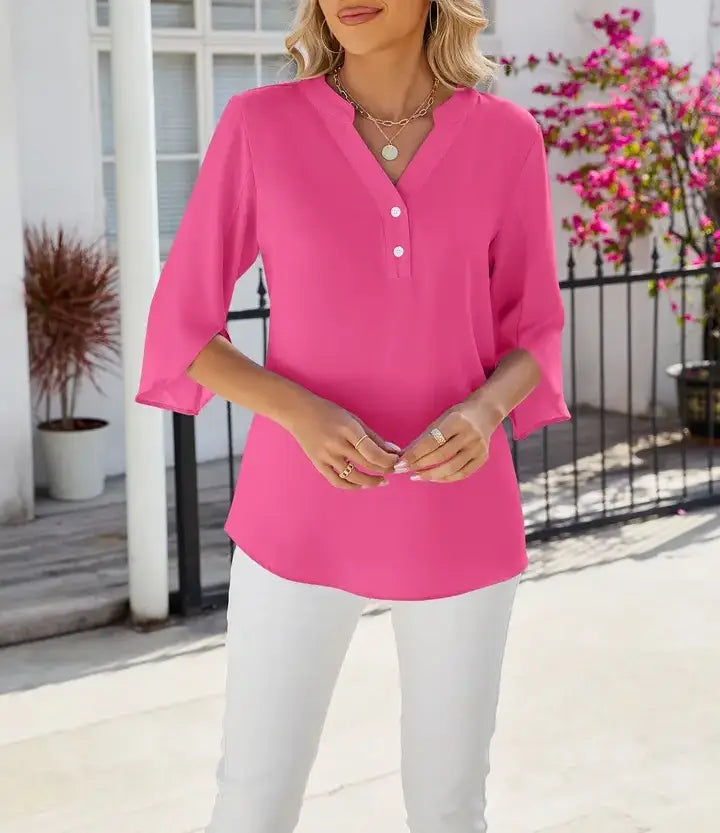Lovesoft - V-neck Medium sleeve chiffled chiffon top
