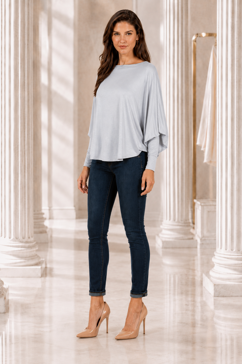 Designer House - Cotton Jersey Topper, Open Batwing Sleeve w/Wrist cuffs