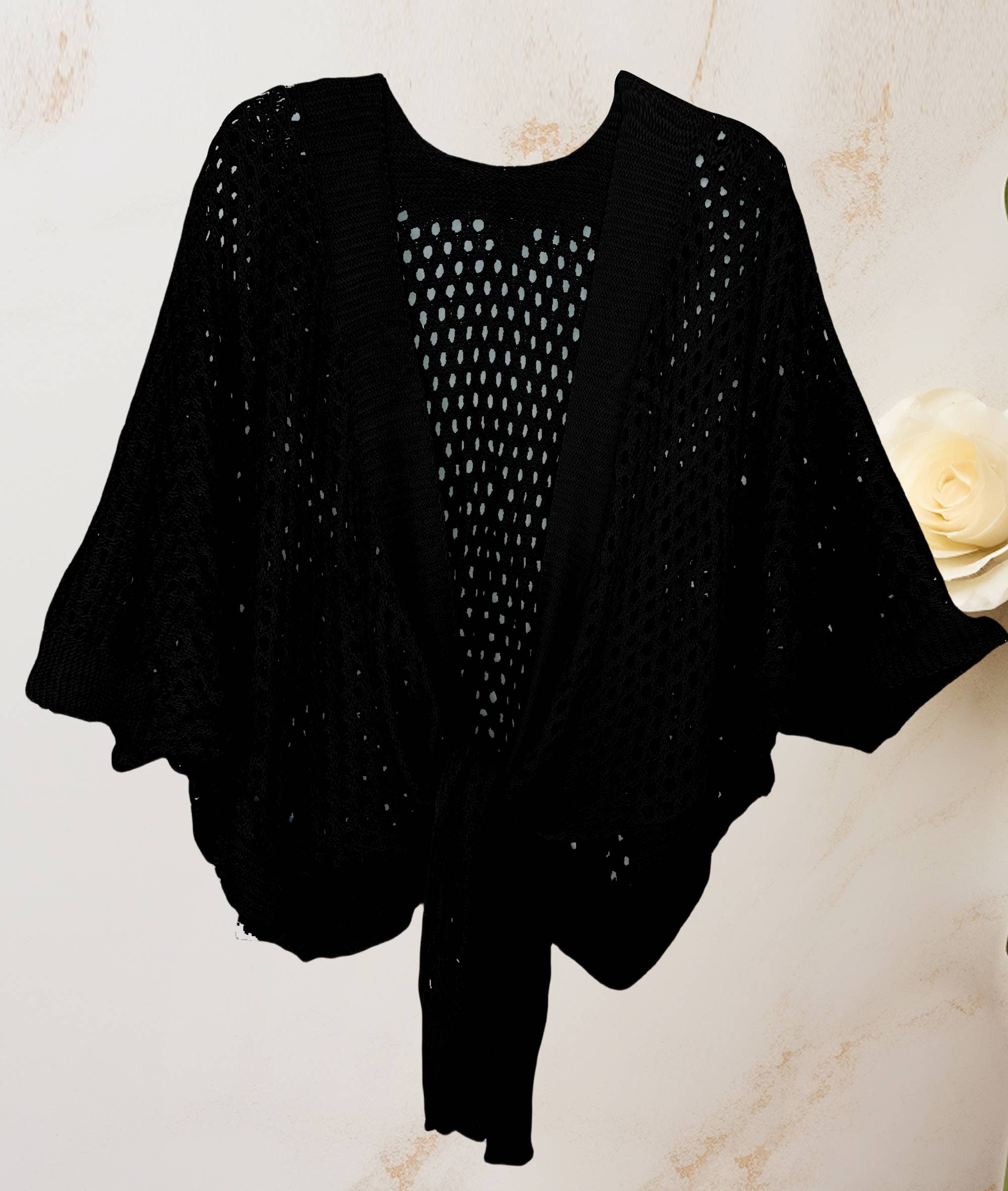JC Sunny Fashion - Eyelet Open-Knit Metallic Cardigan with Front Tie