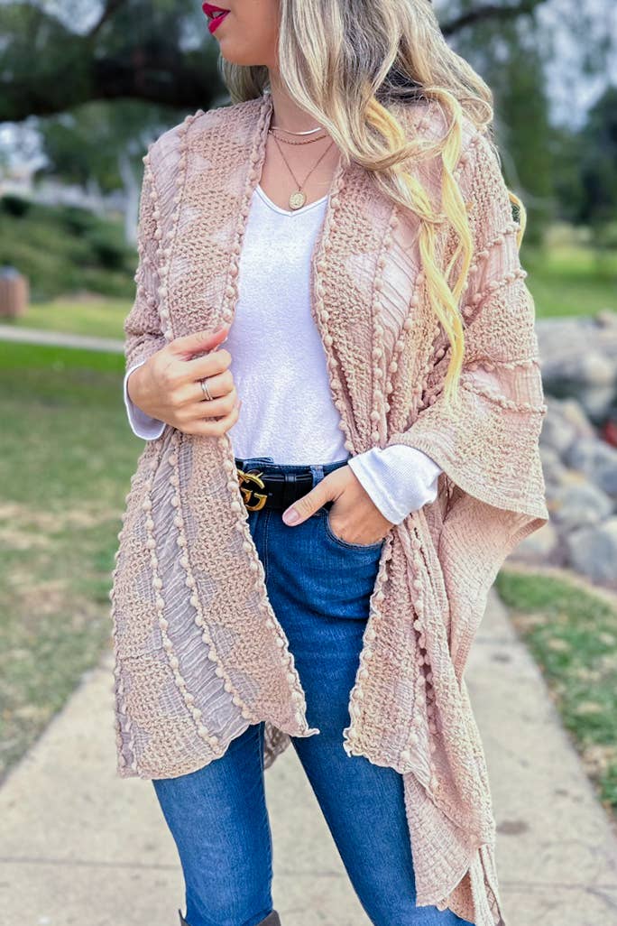 AMOLI - Nude 3D Textured Open Front Soft Kimono Cover UP