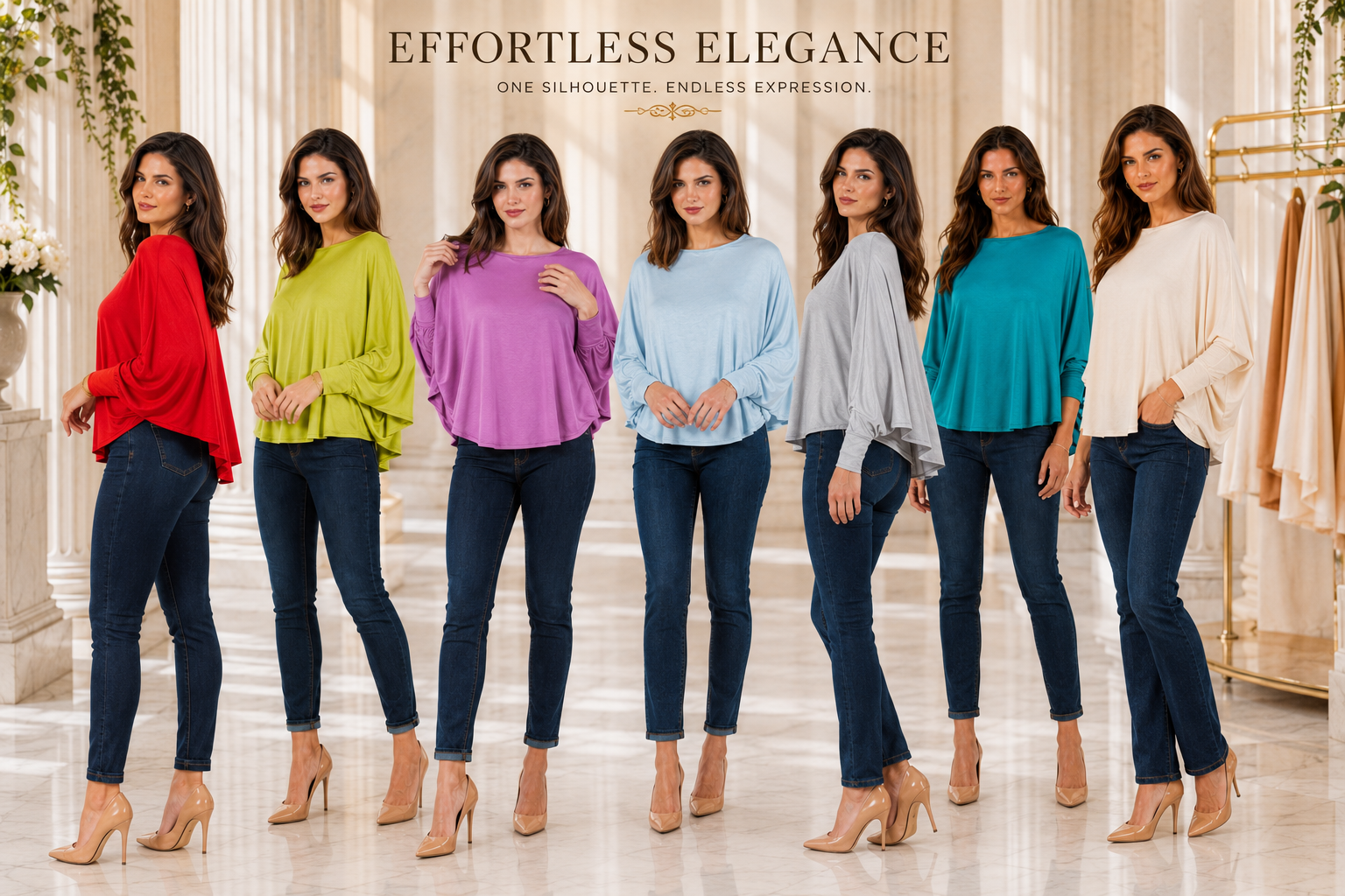 Designer House - Cotton Jersey Topper, Open Batwing Sleeve w/Wrist cuffs