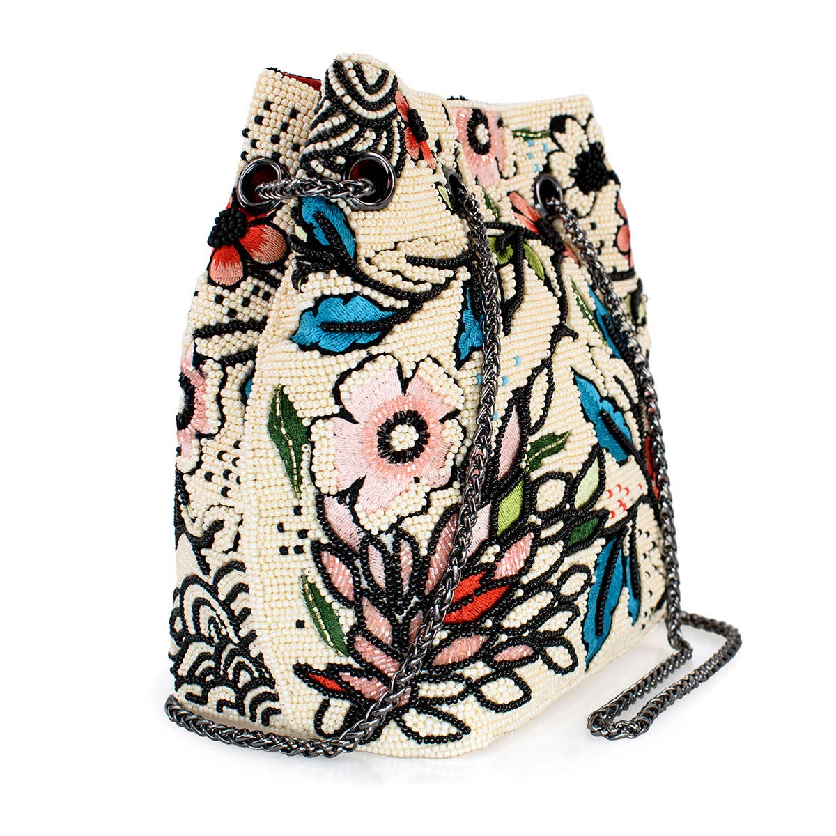 Mary Frances Accessories - Flower Child Crossbody/Shoulder Beaded Mini Bucket Handbag