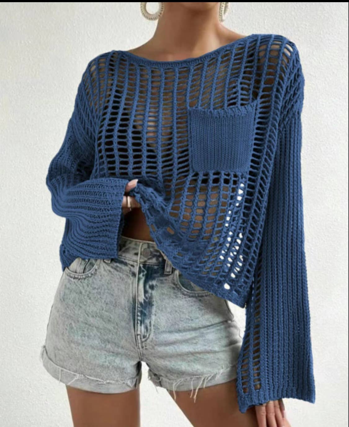 Serenity Collective - Hollow Out Knit Drop Sleeve Sweater