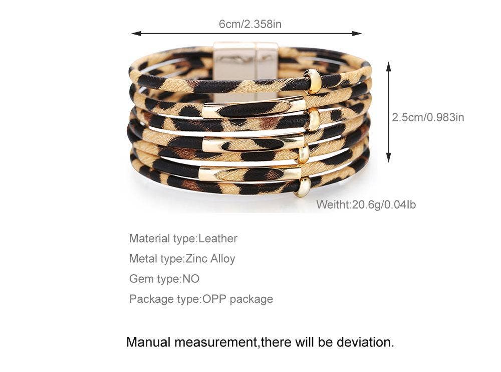Mio Queena - Magnetic Buckle Leopard-Print Multilayer Beaded Bangle