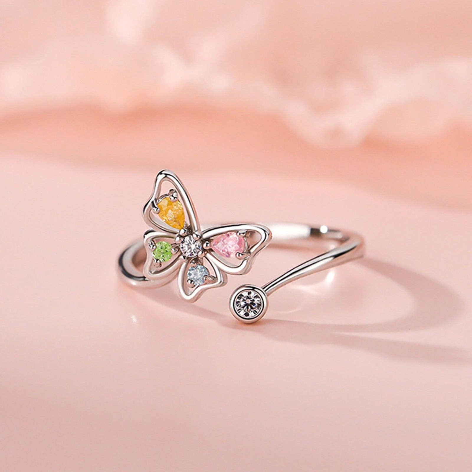 Perimade & Co. LLC - Color Butterfly Stacking Bypass Ring in 925 Sterling Silver