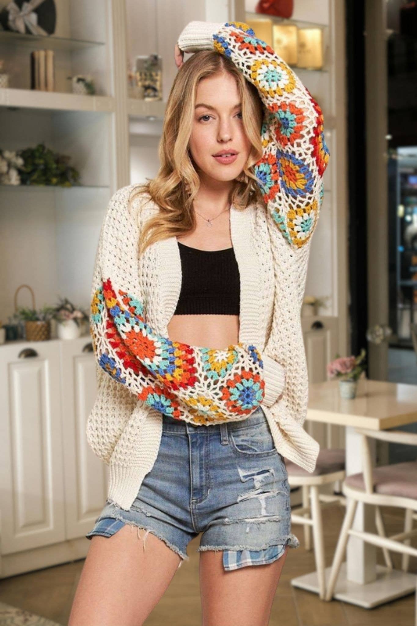 ADORA LA - MULTI COLOR SLEEVE CROCHET CARDIGAN