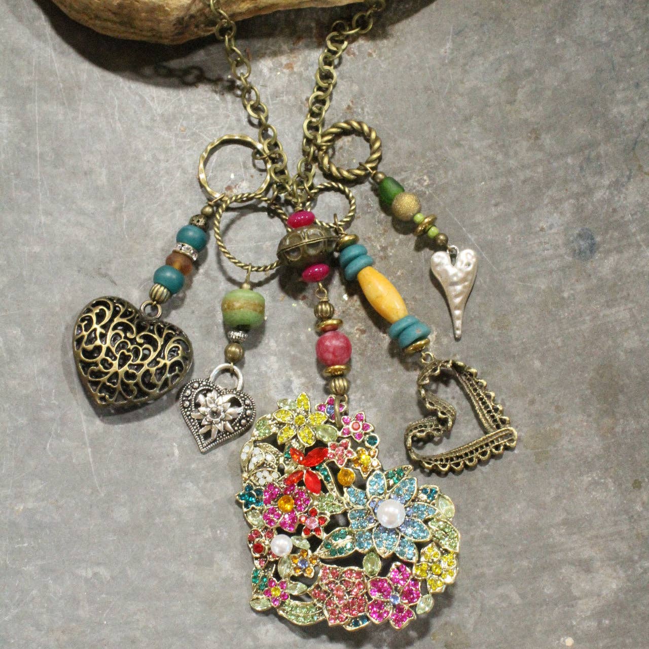 Whimsical Fun Mixed Metal Heart Charmers Necklace