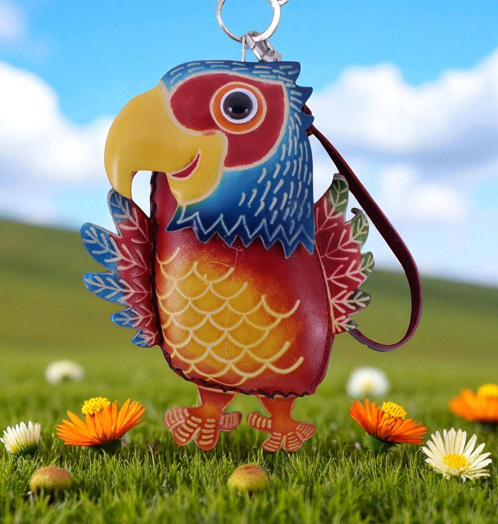 Sunflower Handmade leather inc - Handmade Parrot Wristlet leather coin purse wallet