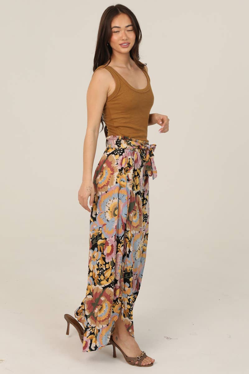 ANGIE - B3780-A967 FLORAL PRINT WRAP PANTS