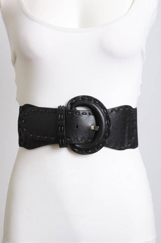 Leto Accessories - Distressed Wide Stitch Elastic Belt - Western Chic Style