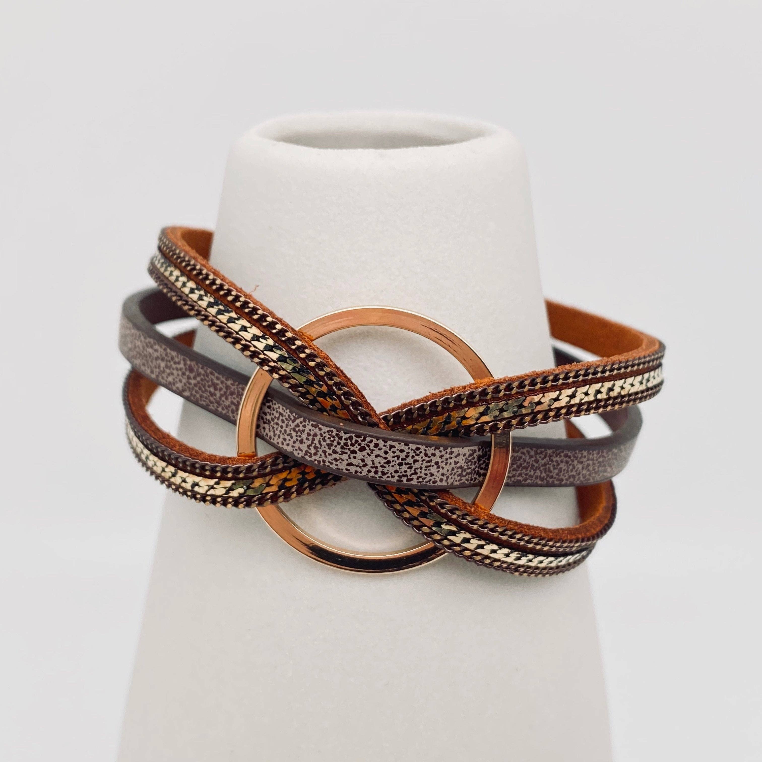 Mio Queena - Multi-Layer Geometric Ring Charm Leather Bracelet