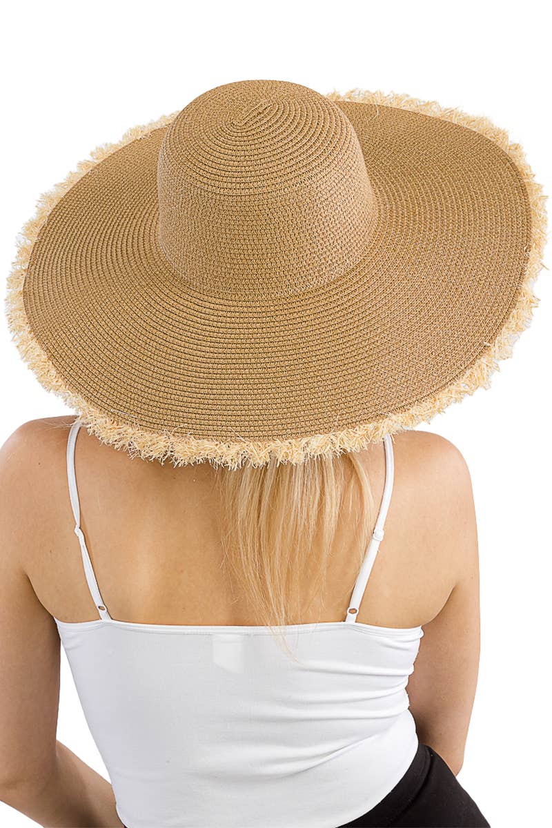 Cap Zone - Fray Trim Tight Weave Wide Floppy Brim Sun Hat