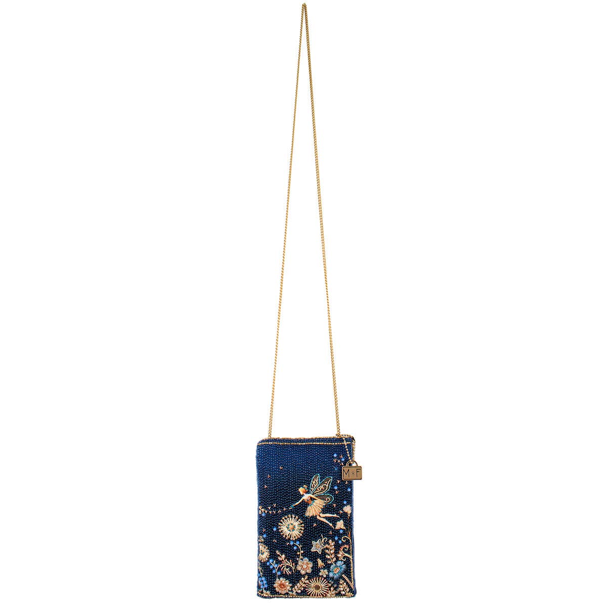 Mary Frances Accessories - Fairy Dust and Floral Blue Beaded Crossbody Phone Bag