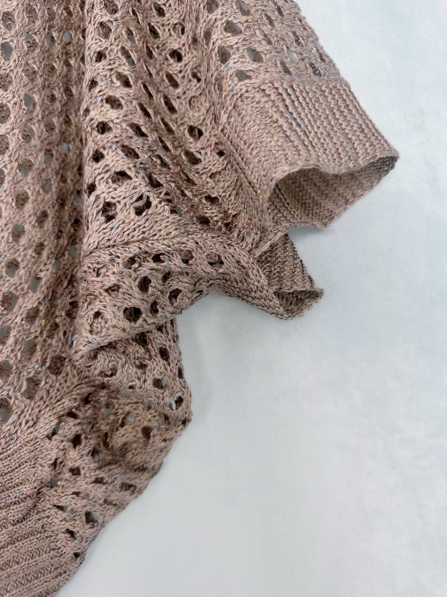 JC Sunny Fashion - Eyelet Open-Knit Metallic Cardigan with Front Tie