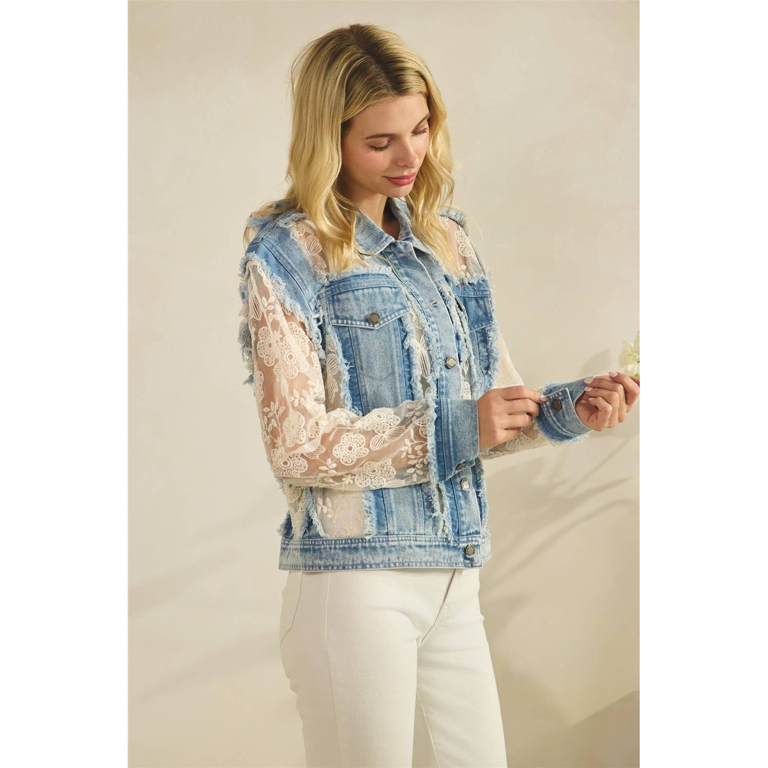 Veveret - Denim Jacket with Floral Organza Inset