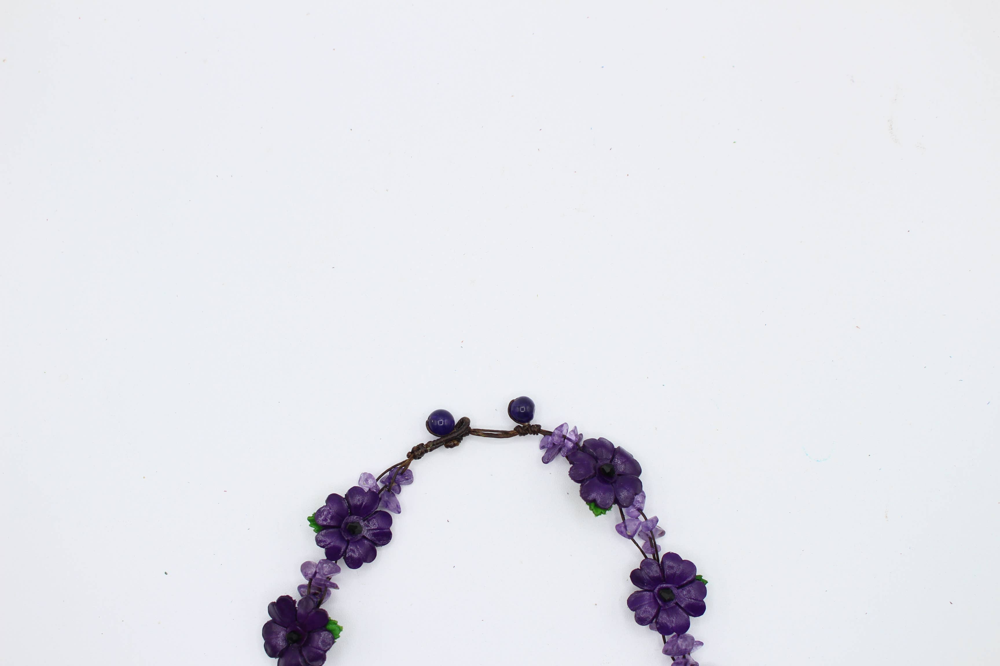 - Leather flower necklace with crystal stone choker