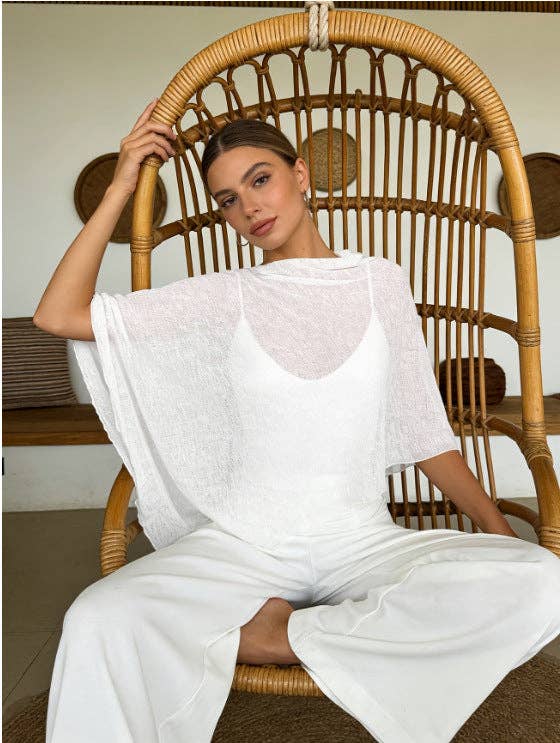 Suhkasana - Sheer Chiffon Poncho Top Batwing Resort Cover Up
