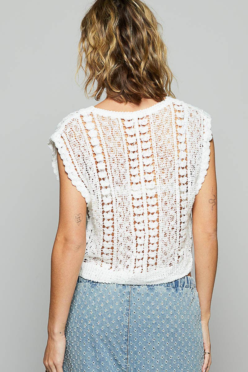 Pol Clothing - V-neck sleeveless solid crochet top