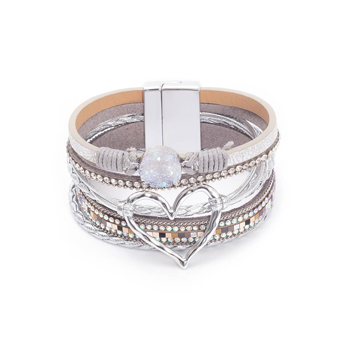 Lovesoft - Bohemian Heart Rhinestone Magnetic Buckle Bracelet