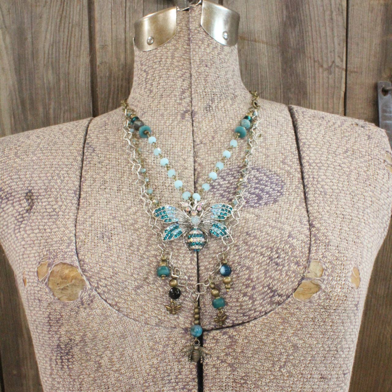 The Primitive Peddler, Inc. - Bumble Bee Bling Teal Layered Necklace