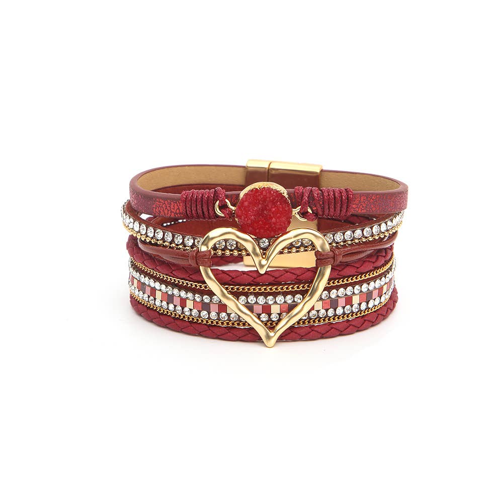 Lovesoft - Bohemian Heart Rhinestone Magnetic Buckle Bracelet