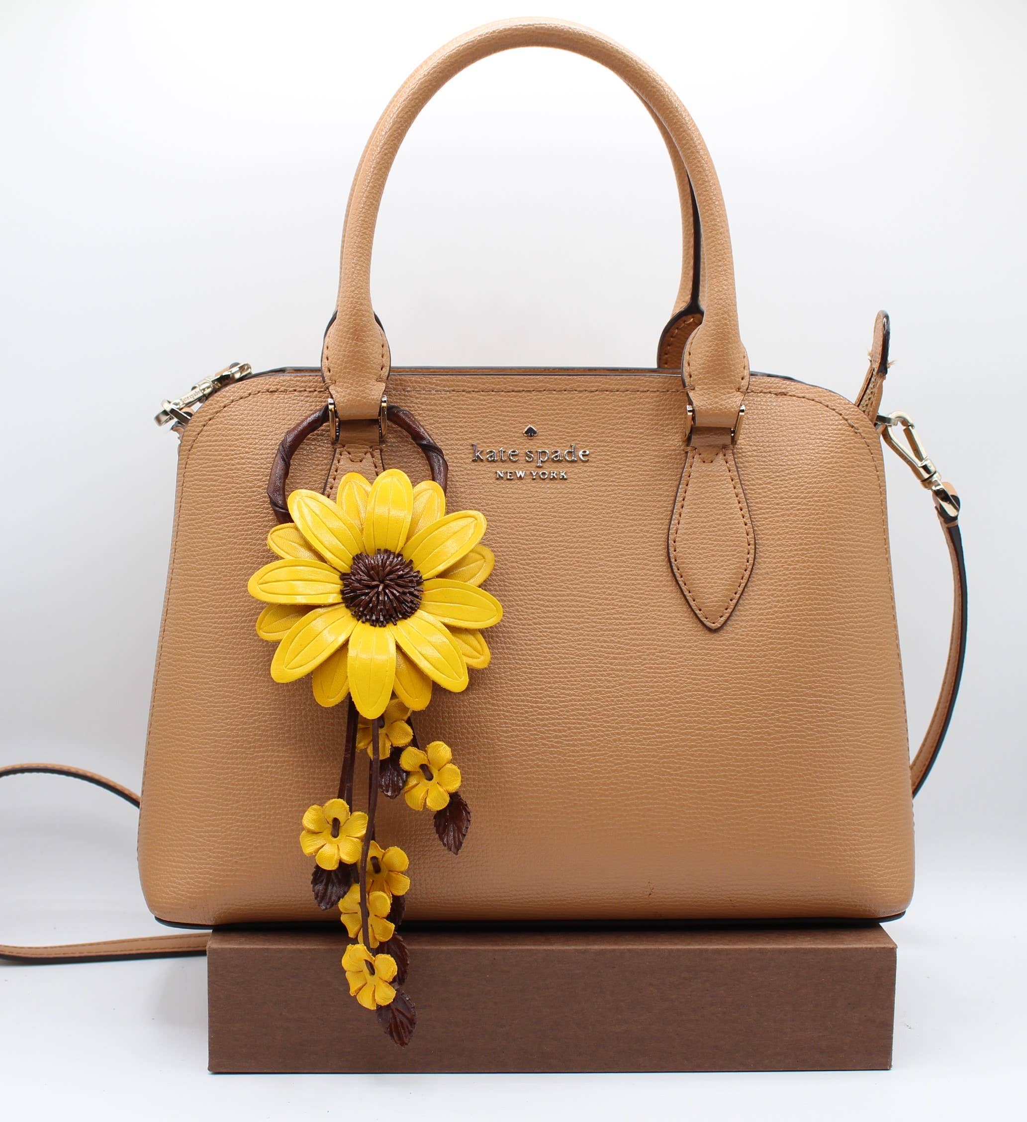 - Large Leather Sunflower Keychain Bag Charm