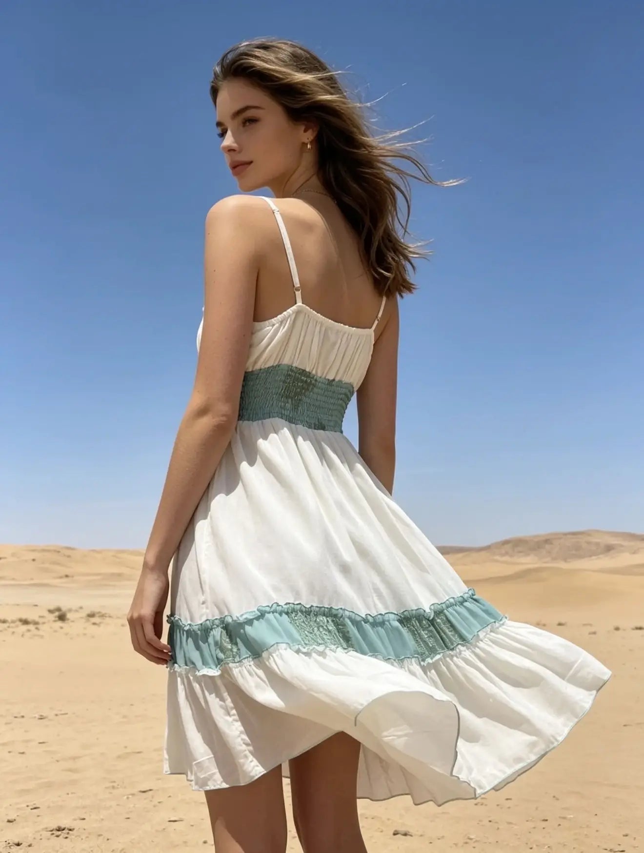 last queen - Mid-length dress with thin strap and floral embroidery, detail
