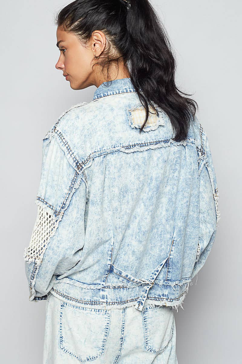 Pol Clothing - Long sleeve stud 3D cargo pockets denim jacket