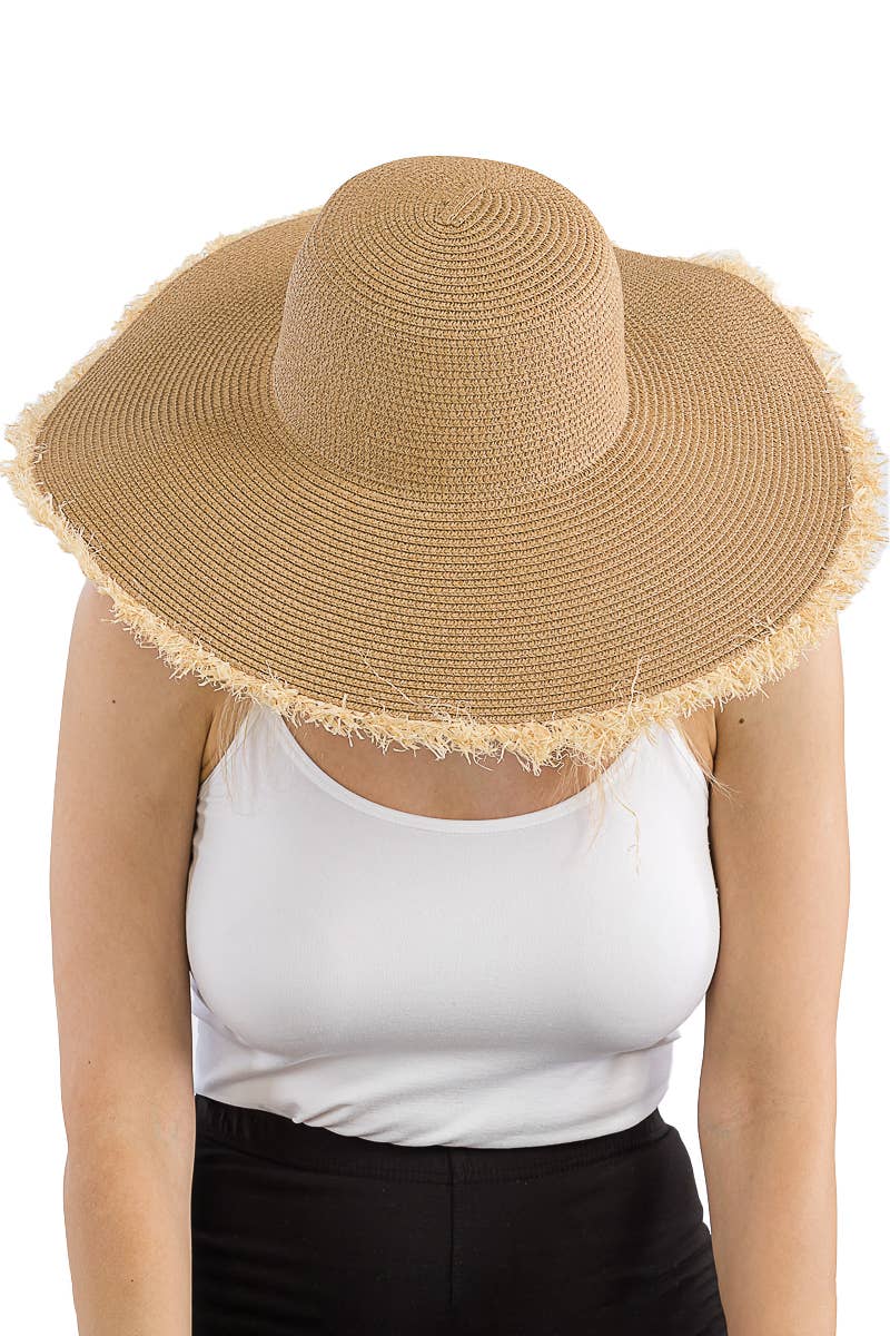 Cap Zone - Fray Trim Tight Weave Wide Floppy Brim Sun Hat