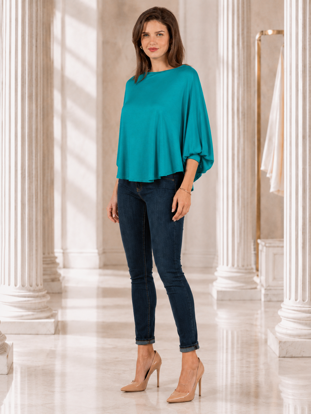 Designer House - Cotton Jersey Topper, Open Batwing Sleeve w/Wrist cuffs