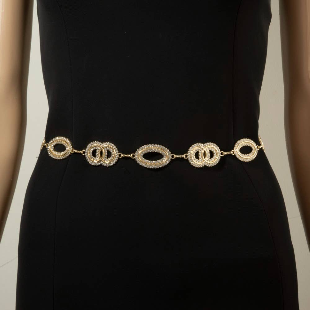 Collections by Fame Accessories - Pave Crystal Oval Link Chain Belt