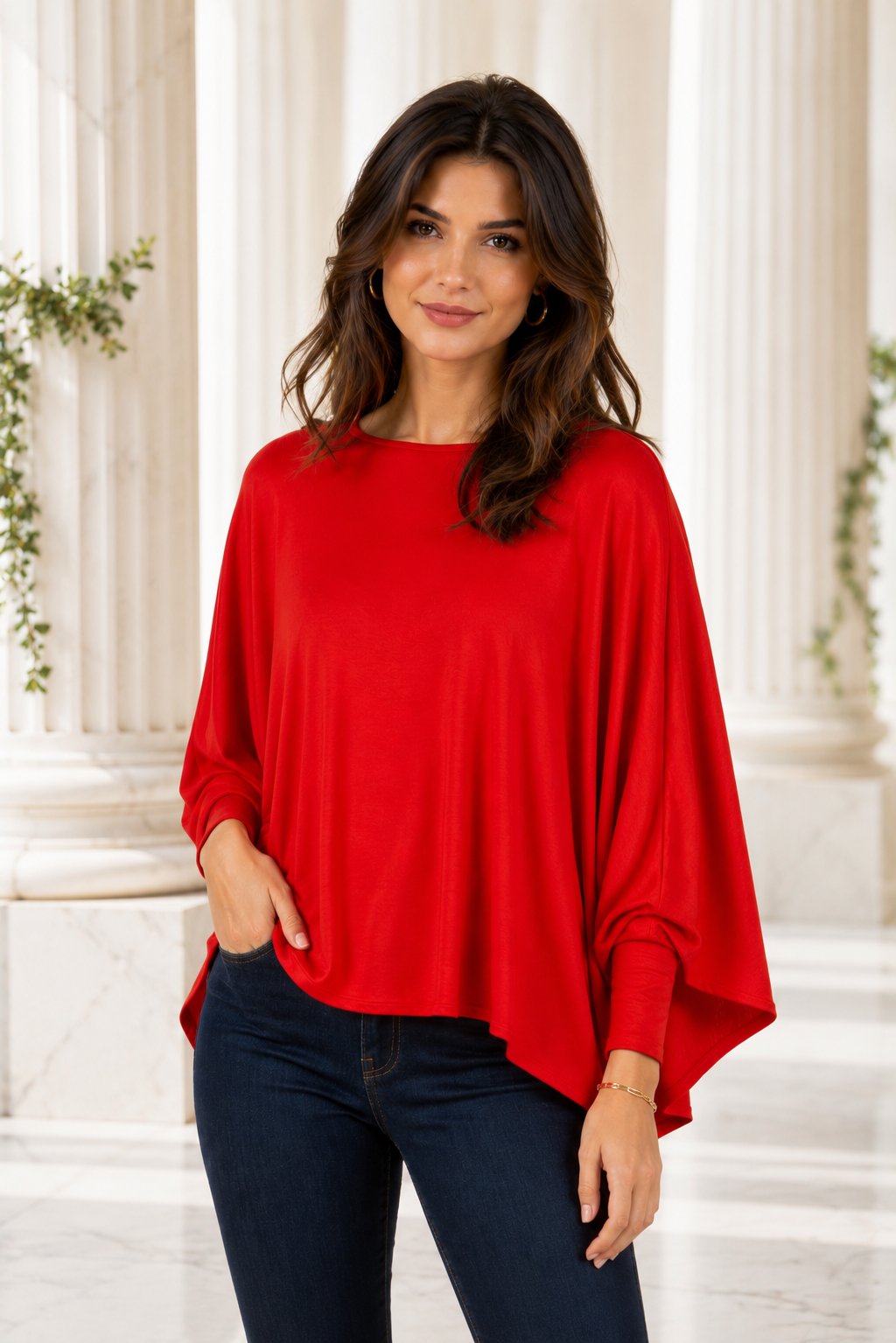 Designer House - Cotton Jersey Topper, Open Batwing Sleeve w/Wrist cuffs