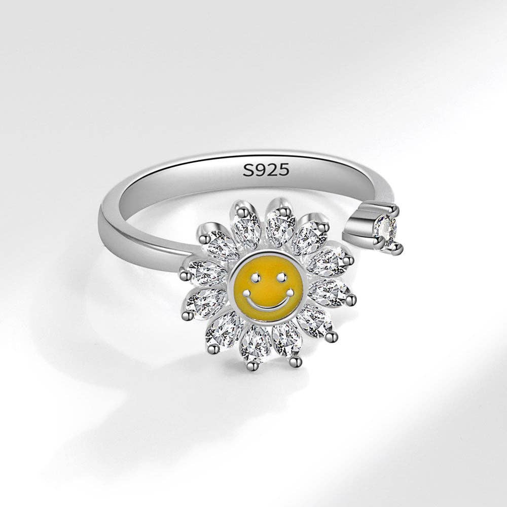 Perimade &amp; Co. LLC - Smiley Flower Anxiety Fidget Spinner Ring in Solid Copper