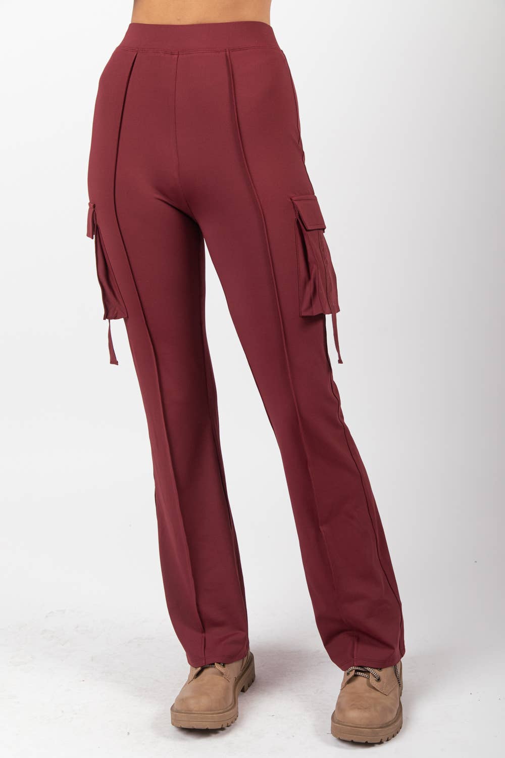 VERY J - NP70266-Bootcut Stretchy Knit Cargo Yoga Pants Leggings