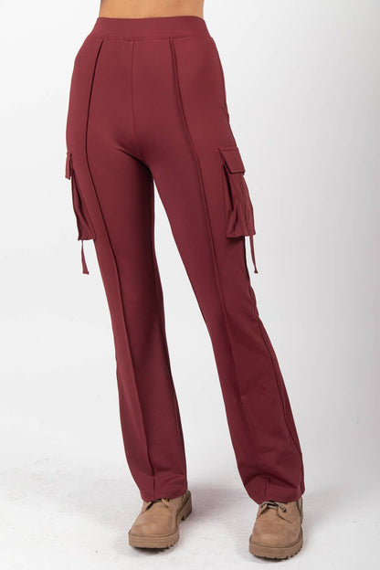 VERY J - NP70266-Bootcut Stretchy Knit Cargo Yoga Pants Leggings