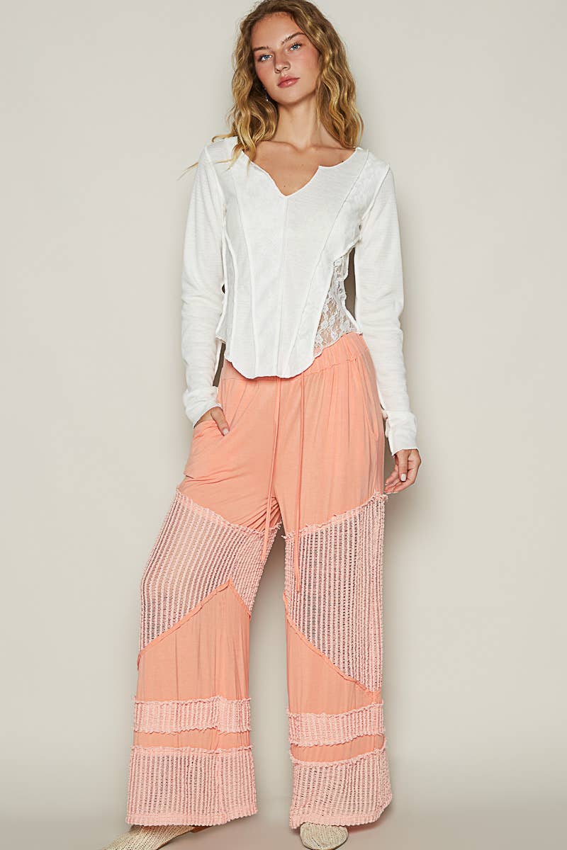 Pol Clothing - Contrast see through elastic waist knit culottes pants